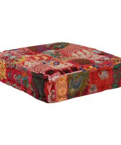 vidaXL Patchwork Pouffe Square Cotton Handmade 50x50x12 cm Red