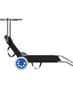 vidaXL Folding Sun Lounger with Canopy and Wheels Steel Black