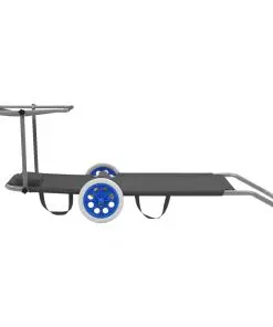 vidaXL Folding Sun Lounger with Canopy and Wheels Steel Grey
