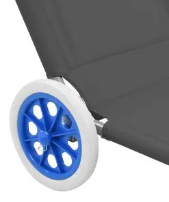 vidaXL Folding Sun Lounger with Canopy and Wheels Steel Grey