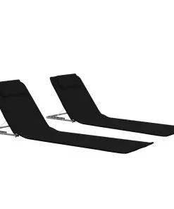 vidaXL Folding Beach Mats 2 pcs Steel and Fabric Black