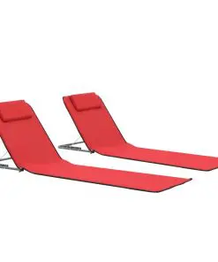 vidaXL Folding Beach Mats 2 pcs Steel and Fabric Red