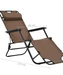 vidaXL Folding Sun Loungers 2 pcs with Footrests Steel Brown
