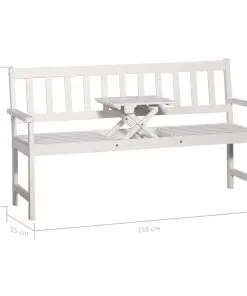 vidaXL 3-Seater Garden Bench with Table 158 cm Solid Acacia Wood White
