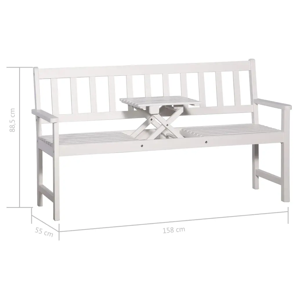 vidaXL 3-Seater Garden Bench with Table 158 cm Solid Acacia Wood White