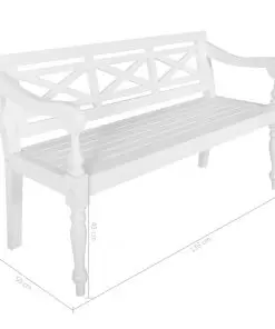 vidaXL Batavia Bench 136 cm Solid Mahogany Wood White