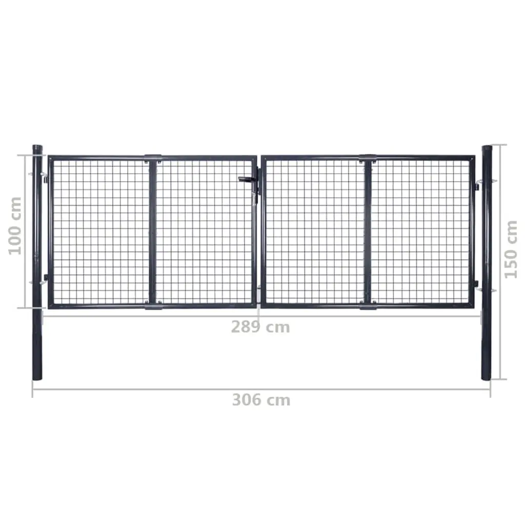 vidaXL Mesh Garden Gate Galvanised Steel 289×100 cm Grey