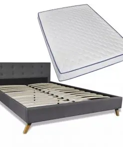 vidaXL Bed with Memory Foam Mattress Dark Grey Fabric Double Size