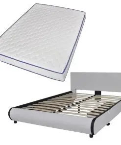 vidaXL Bed with Memory Foam Mattress White Faux Leather Double Size