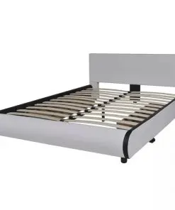 vidaXL Bed with Memory Foam Mattress White Faux Leather Double Size