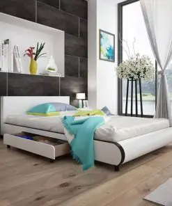 vidaXL Bed with Memory Foam Mattress White Faux Leather Double Size