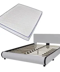 vidaXL Bed with Memory Foam Mattress White Faux Leather Queen Size
