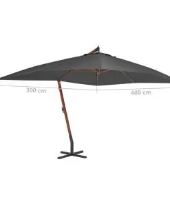 vidaXL Cantilever Umbrella with Wooden Pole 400×300 cm Anthracite