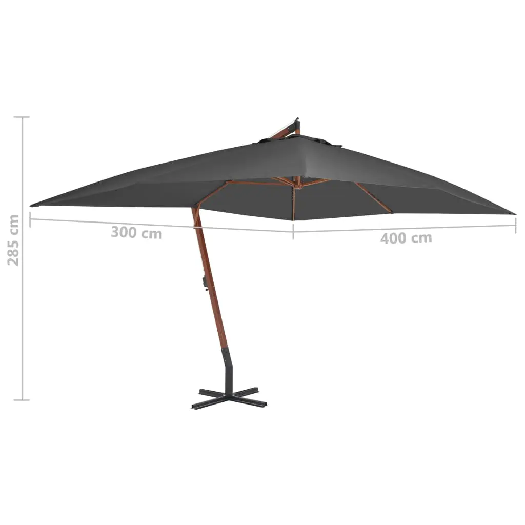 vidaXL Cantilever Umbrella with Wooden Pole 400×300 cm Anthracite