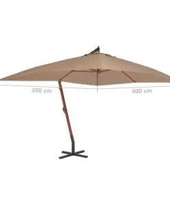 vidaXL Cantilever Umbrella with Wooden Pole 400×300 cm Taupe
