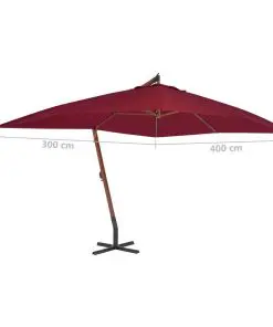 vidaXL Cantilever Umbrella with Wooden Pole 400×300 cm Bordeaux Red