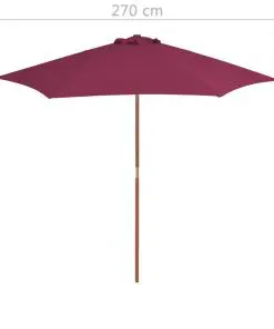 vidaXL Outdoor Parasol with Wooden Pole 270 cm Bordeaux Red