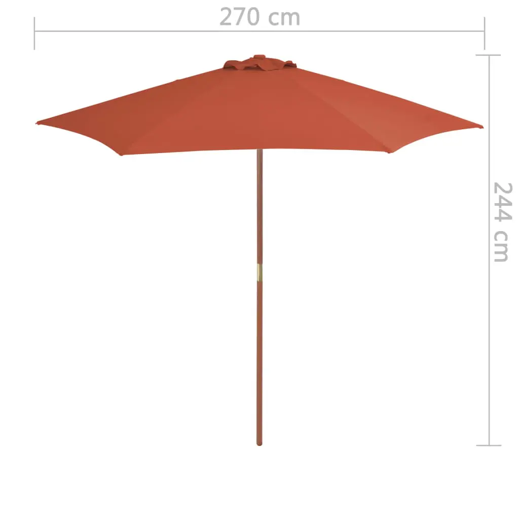 vidaXL Outdoor Parasol with Wooden Pole 270 cm Terracotta