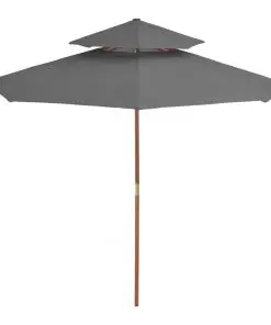 vidaXL Double Decker Parasol with Wooden Pole 270 cm Anthracite