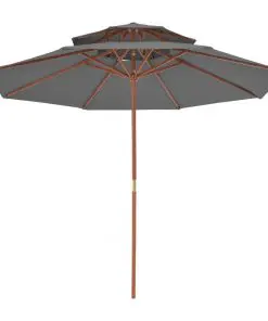vidaXL Double Decker Parasol with Wooden Pole 270 cm Anthracite