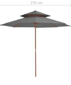 vidaXL Double Decker Parasol with Wooden Pole 270 cm Anthracite