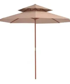 vidaXL Double Decker Parasol with Wooden Pole 270 cm Taupe