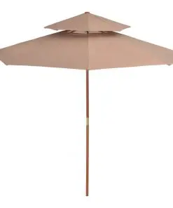 vidaXL Double Decker Parasol with Wooden Pole 270 cm Taupe
