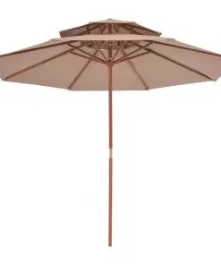 vidaXL Double Decker Parasol with Wooden Pole 270 cm Taupe