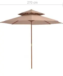 vidaXL Double Decker Parasol with Wooden Pole 270 cm Taupe