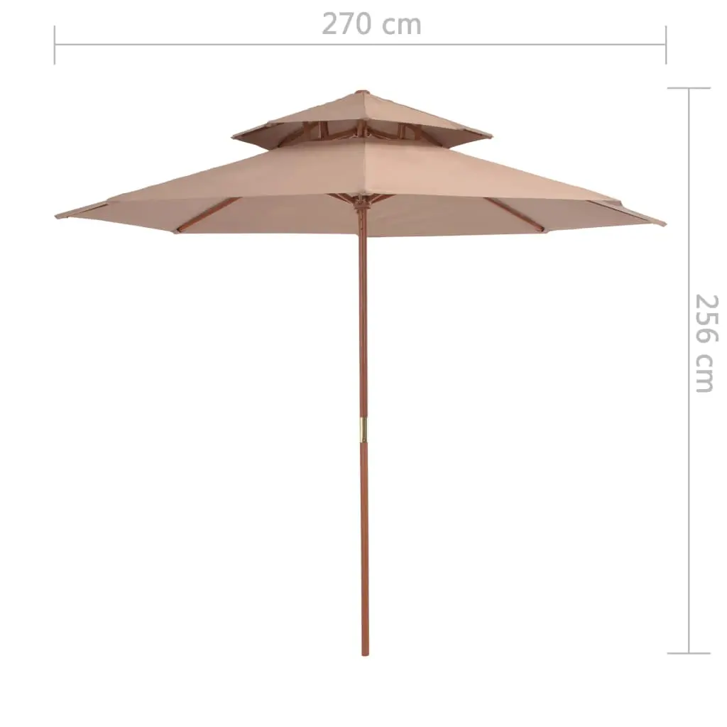 vidaXL Double Decker Parasol with Wooden Pole 270 cm Taupe
