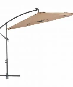 vidaXL Cantilever Umbrella with LED Lights and Steel Pole 300 cm Taupe