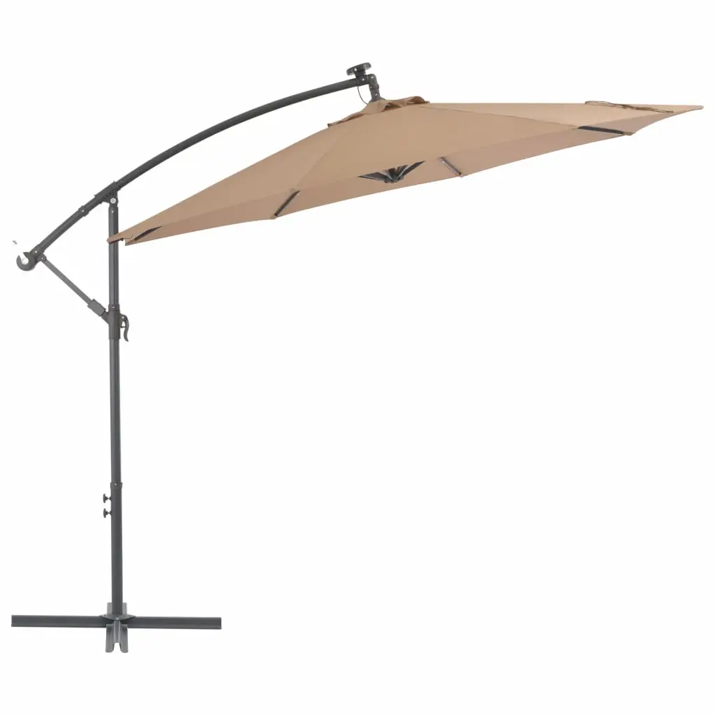 vidaXL Cantilever Umbrella with LED Lights and Steel Pole 300 cm Taupe
