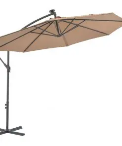 vidaXL Cantilever Umbrella with LED Lights and Steel Pole 300 cm Taupe