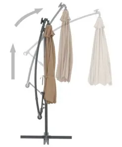 vidaXL Cantilever Umbrella with LED Lights and Steel Pole 300 cm Taupe