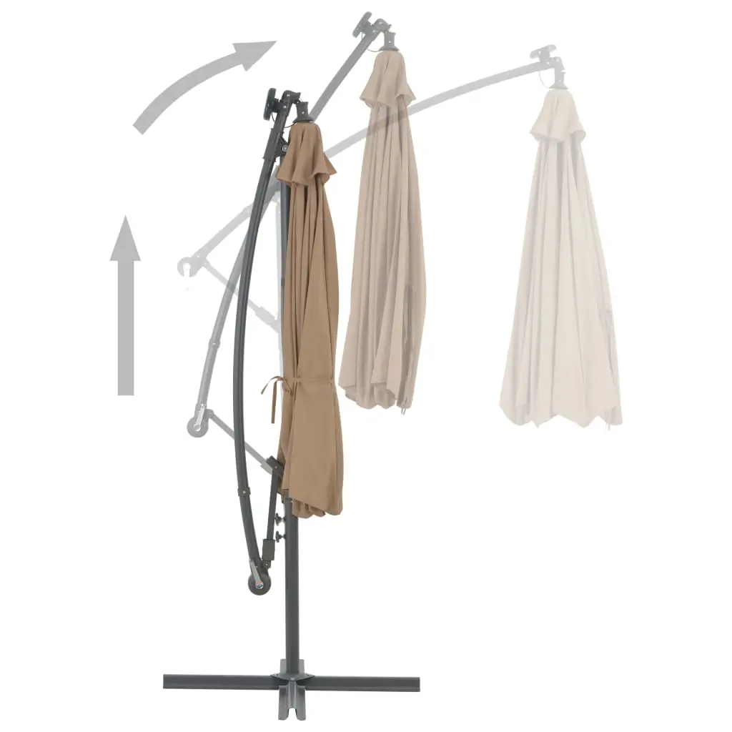 vidaXL Cantilever Umbrella with LED Lights and Steel Pole 300 cm Taupe