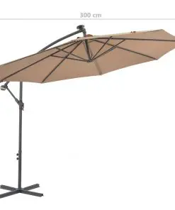 vidaXL Cantilever Umbrella with LED Lights and Steel Pole 300 cm Taupe