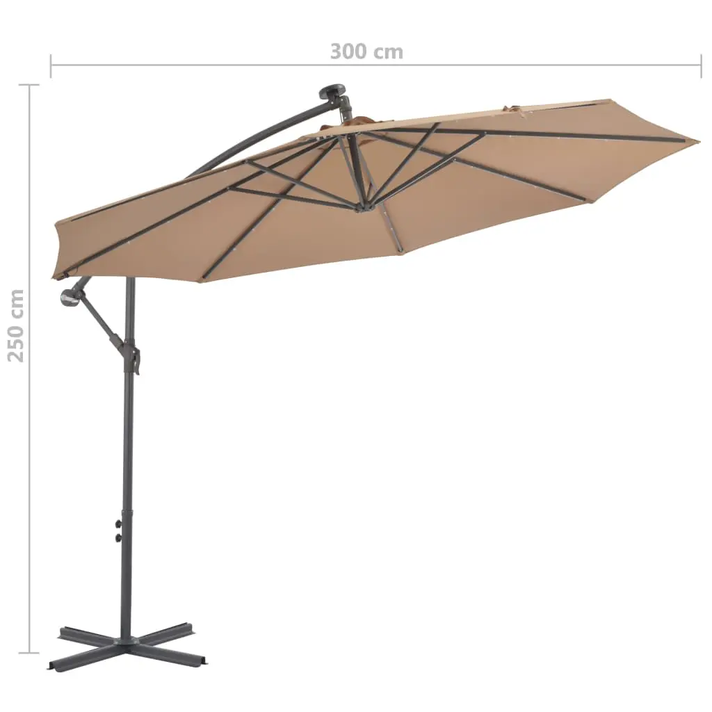 vidaXL Cantilever Umbrella with LED Lights and Steel Pole 300 cm Taupe