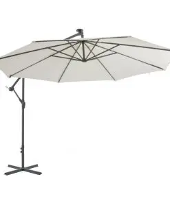 vidaXL Cantilever Umbrella with LED Lights and Metal Pole 350 cm Sand