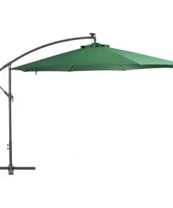 vidaXL Cantilever Umbrella with LED Lights and Metal Pole 350 cm Green