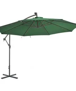 vidaXL Cantilever Umbrella with LED Lights and Metal Pole 350 cm Green
