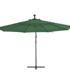 vidaXL Cantilever Umbrella with LED Lights and Metal Pole 350 cm Green