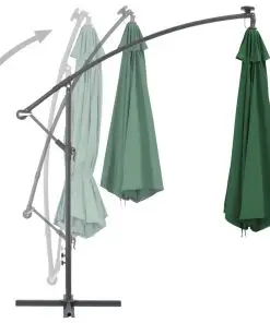 vidaXL Cantilever Umbrella with LED Lights and Metal Pole 350 cm Green