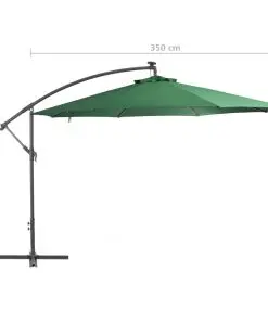 vidaXL Cantilever Umbrella with LED Lights and Metal Pole 350 cm Green