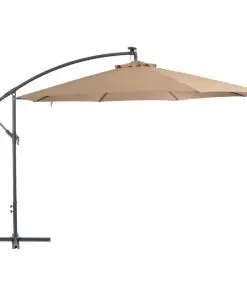 vidaXL Cantilever Umbrella with LED Lights and Metal Pole 350 cm Taupe