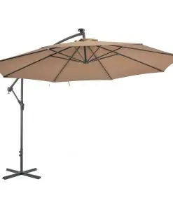 vidaXL Cantilever Umbrella with LED Lights and Metal Pole 350 cm Taupe
