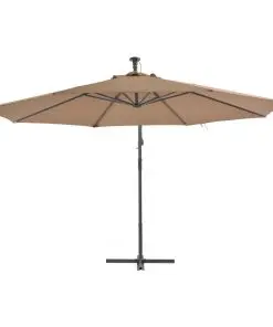 vidaXL Cantilever Umbrella with LED Lights and Metal Pole 350 cm Taupe