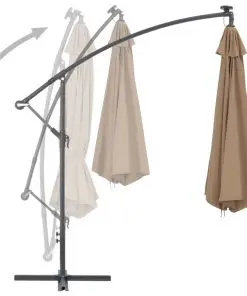 vidaXL Cantilever Umbrella with LED Lights and Metal Pole 350 cm Taupe