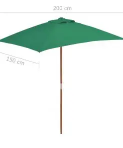 vidaXL Outdoor Parasol with Wooden Pole 150×200 cm Green