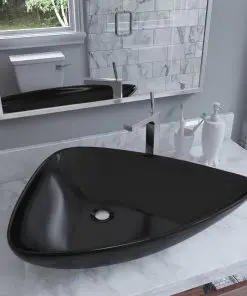 vidaXL Basin Ceramic Black Triangle 645x455x115 mm