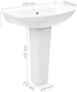 vidaXL Freestanding Basin with Pedestal Ceramic White 650x520x200 mm